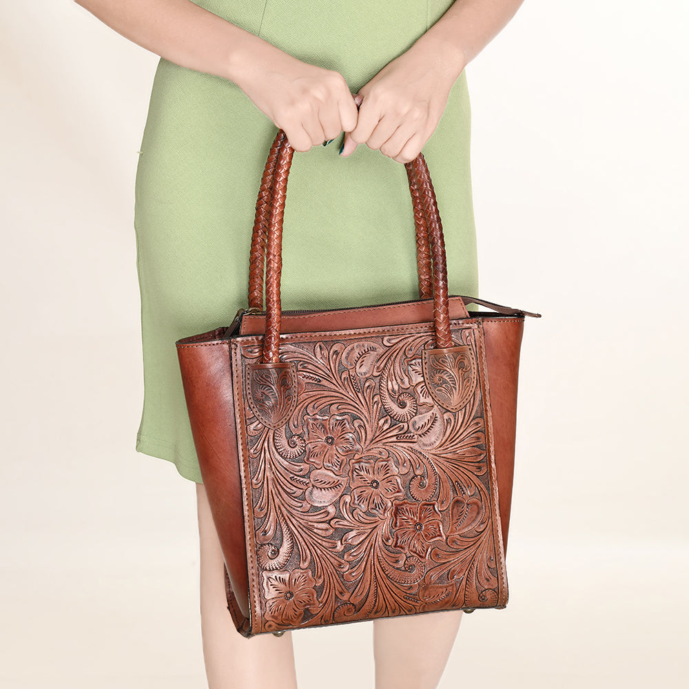 Ohlay Tote Hand Tooled Genuine Leather