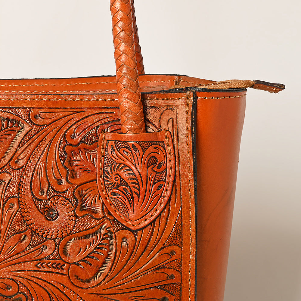Ohlay Tote Hand Tooled Genuine Leather