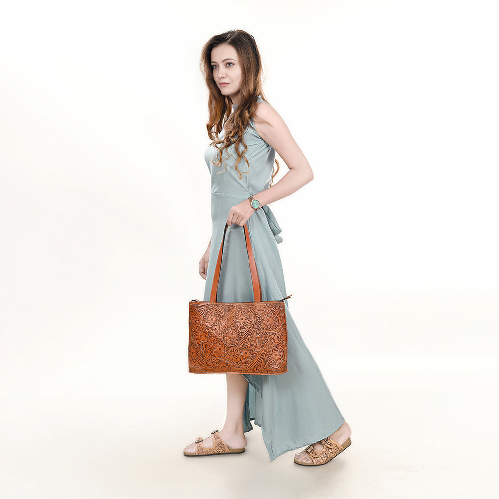 Ohlay Tote Hand Tooled Genuine Leather