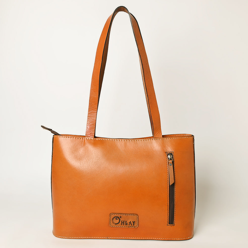 Ohlay Tote Hand Tooled Genuine Leather