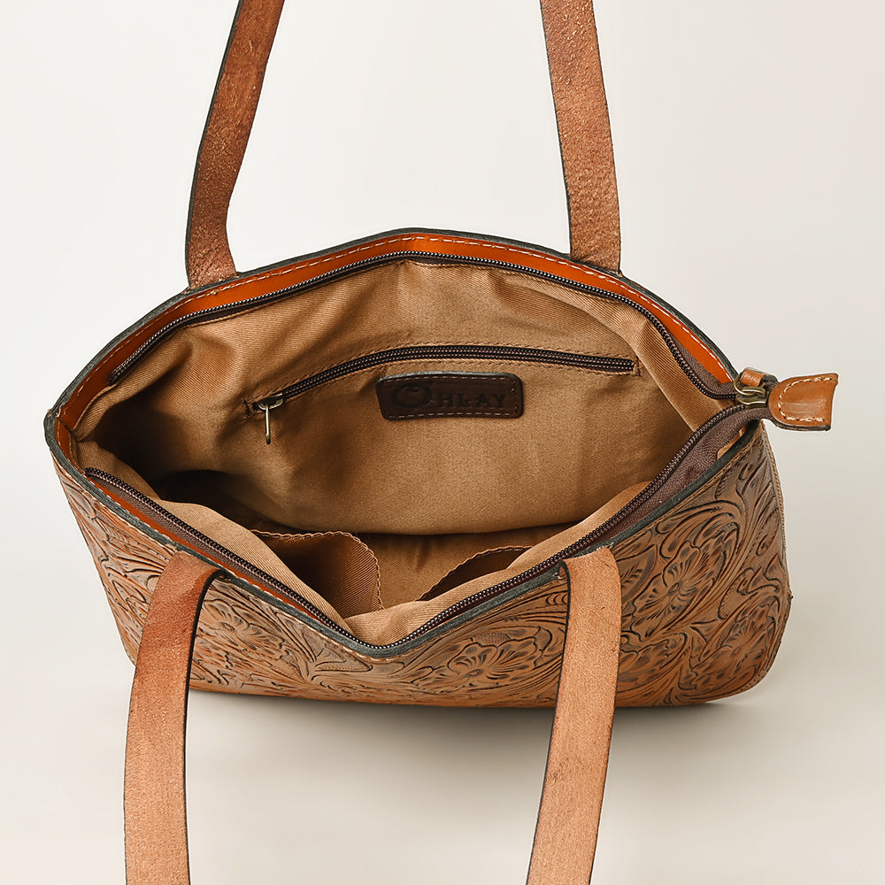 Ohlay Tote Hand Tooled Genuine Leather