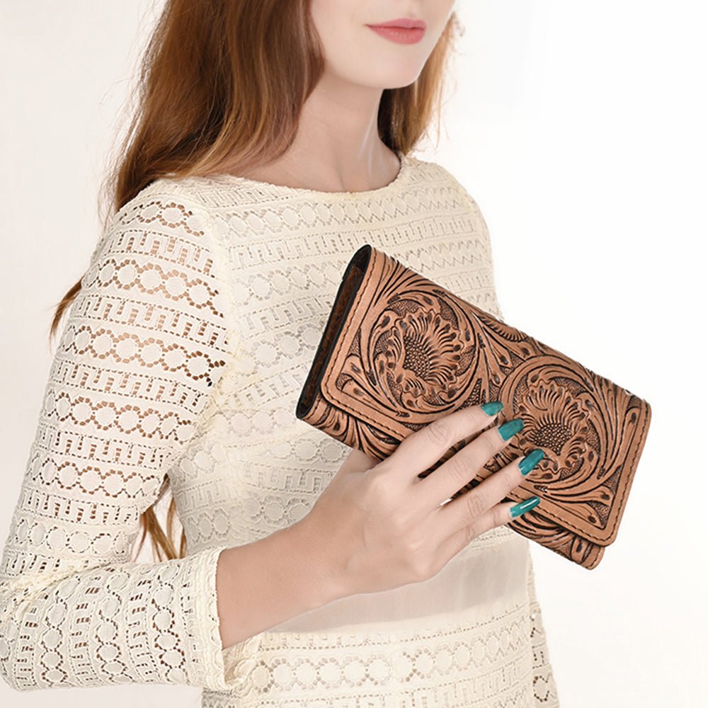 OHLAY Wallet Hand Tooled Genuine Leather Women Bag Western Handbag Purse | Womens Handbags |Leather Belt for Summer