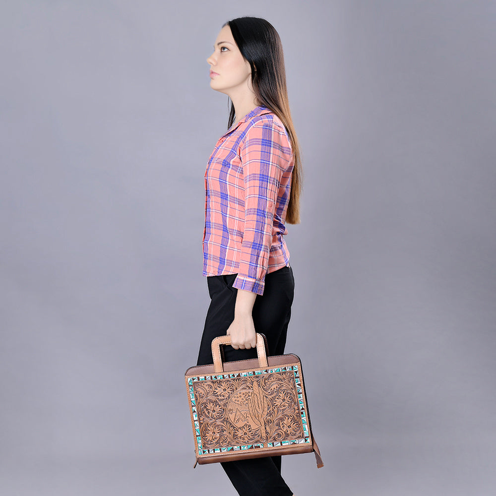 American Darling Briefcase Hand Tooled Genuine Leather