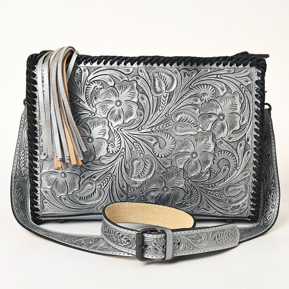 American Darling Western Hand-Tooled Leather Crossbody Bag – Genuine Floral Carved Women’s Purse with Strap and Fringe Detail