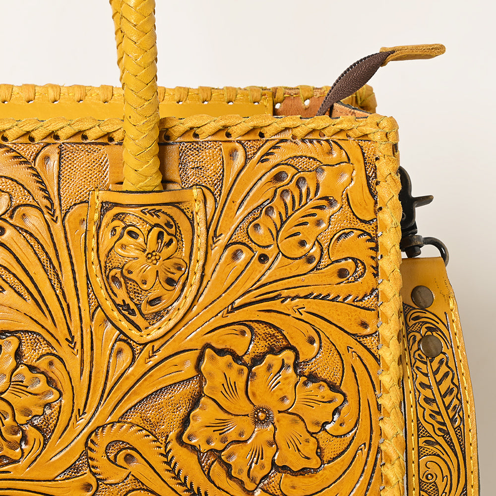 American Darling Hand Tooled Leather Tote Bag  Western Floral Carved Purse