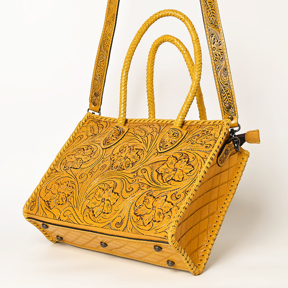 American Darling Hand Tooled Leather Tote Bag  Western Floral Carved Purse