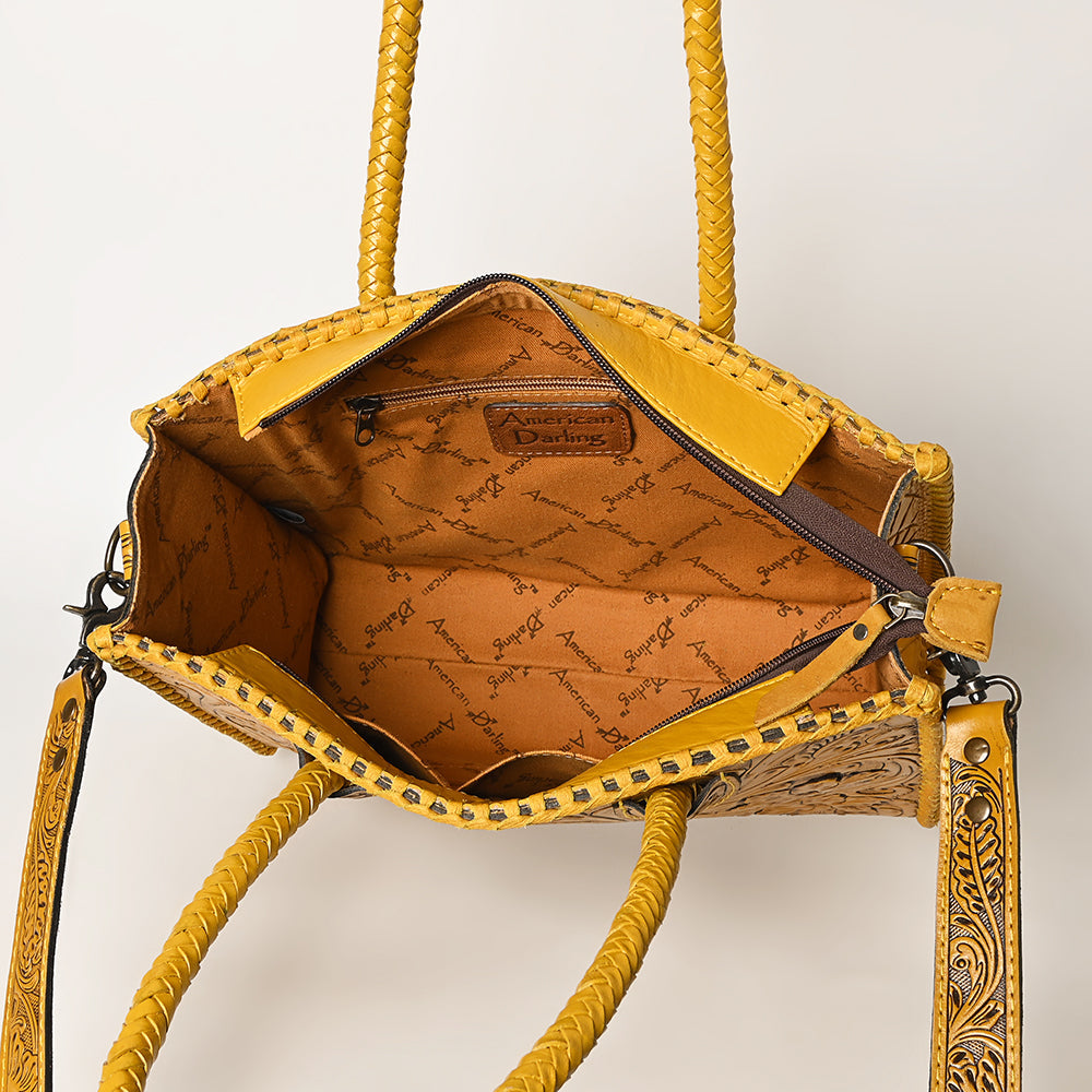 American Darling Hand Tooled Leather Tote Bag  Western Floral Carved Purse