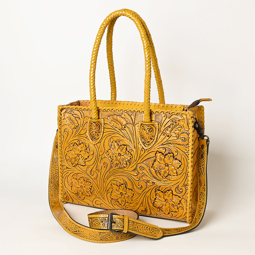 American Darling Hand Tooled Leather Tote Bag  Western Floral Carved Purse