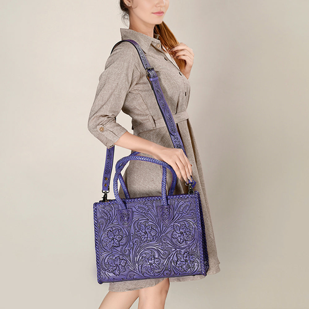 American Darling Hand Tooled Leather Tote Bag  Western Floral Carved Purse