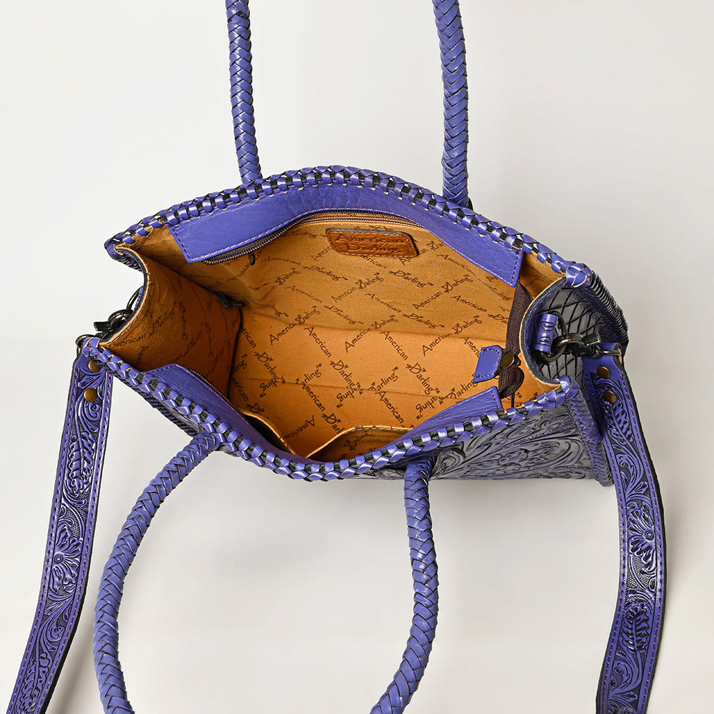 American Darling Hand Tooled Leather Tote Bag  Western Floral Carved Purse