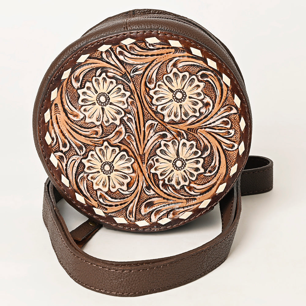 American Darling Hand Tooled Floral Carved Canteen Bag Vegetable-Tanned Genuine Leather Western Crossbody with YKK Zipper