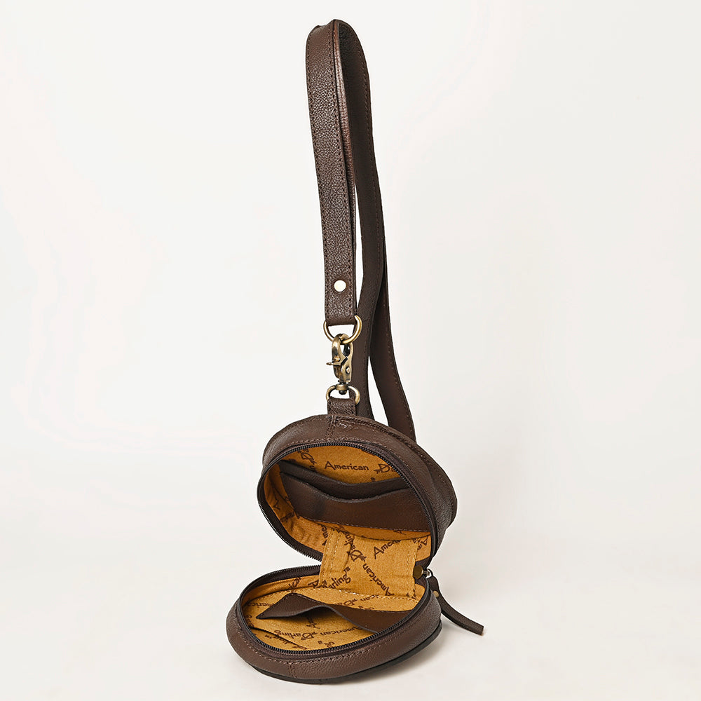 American Darling Hand Tooled Floral Carved Canteen Bag Vegetable-Tanned Genuine Leather Western Crossbody with YKK Zipper