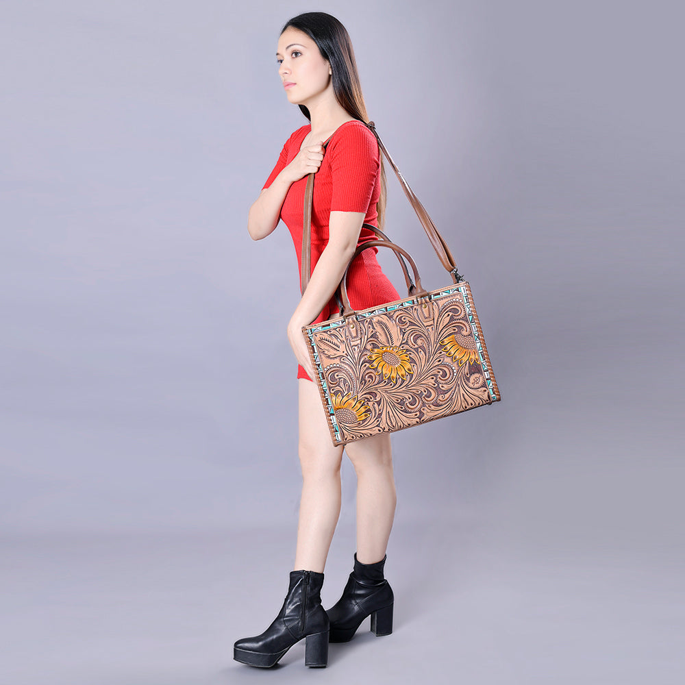 American Darling Briefcase Hand Tooled Genuine Leather