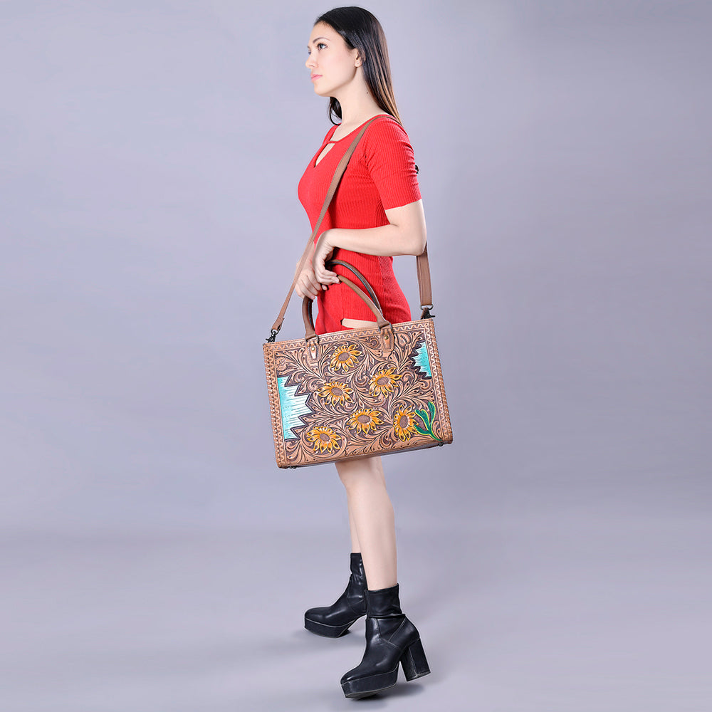 American Darling Briefcase Hand Tooled Genuine Leather
