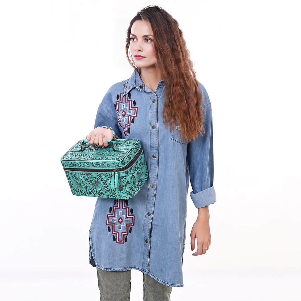 American Darling Jewelry Case Hand Tooled Genuine Leather
