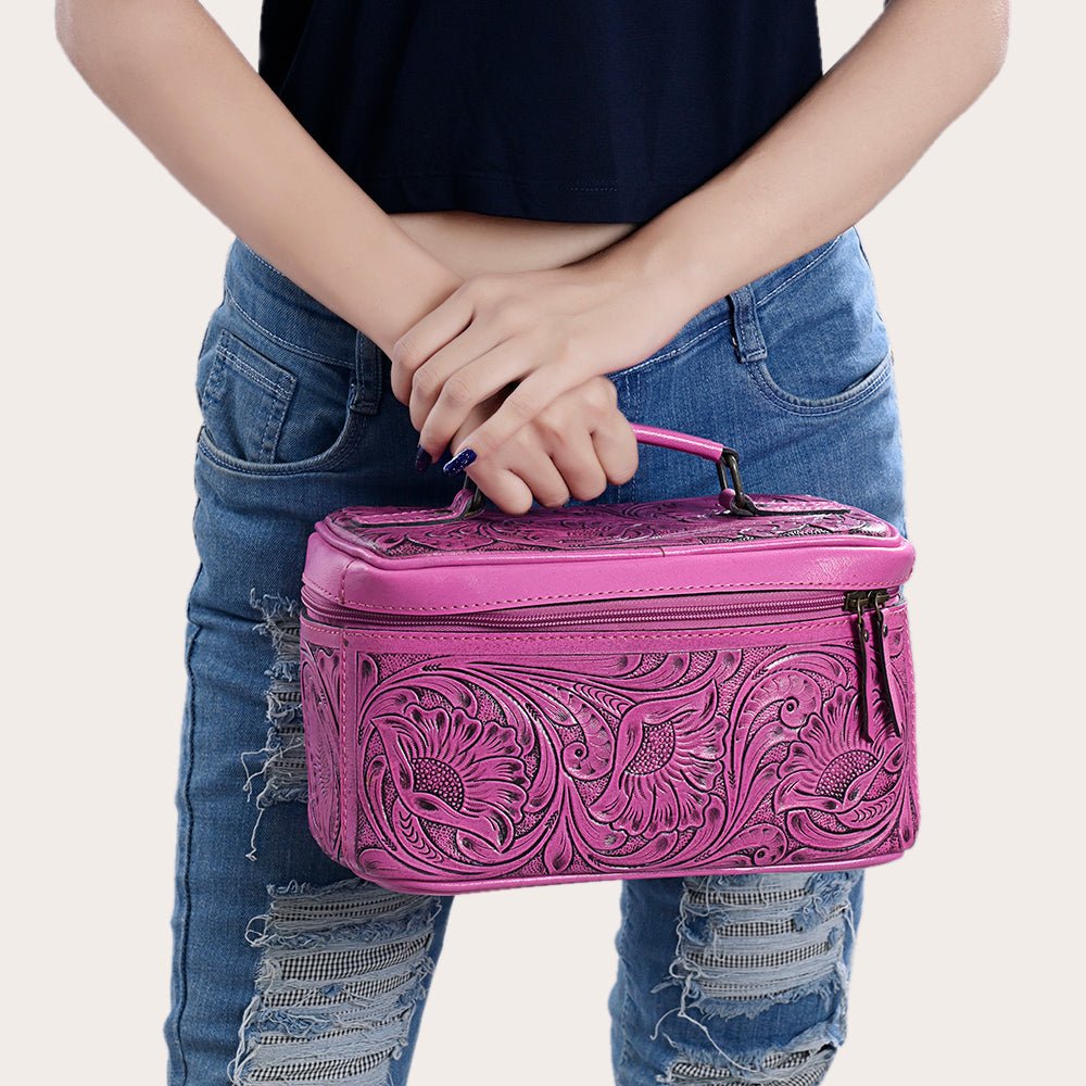 American Darling Jewelry Case Hand Tooled Genuine Leather