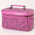 American Darling Western Hand Tooled Leather Jewelry Case | Handcrafted Travel Makeup Bag with Handle and Divided Interior