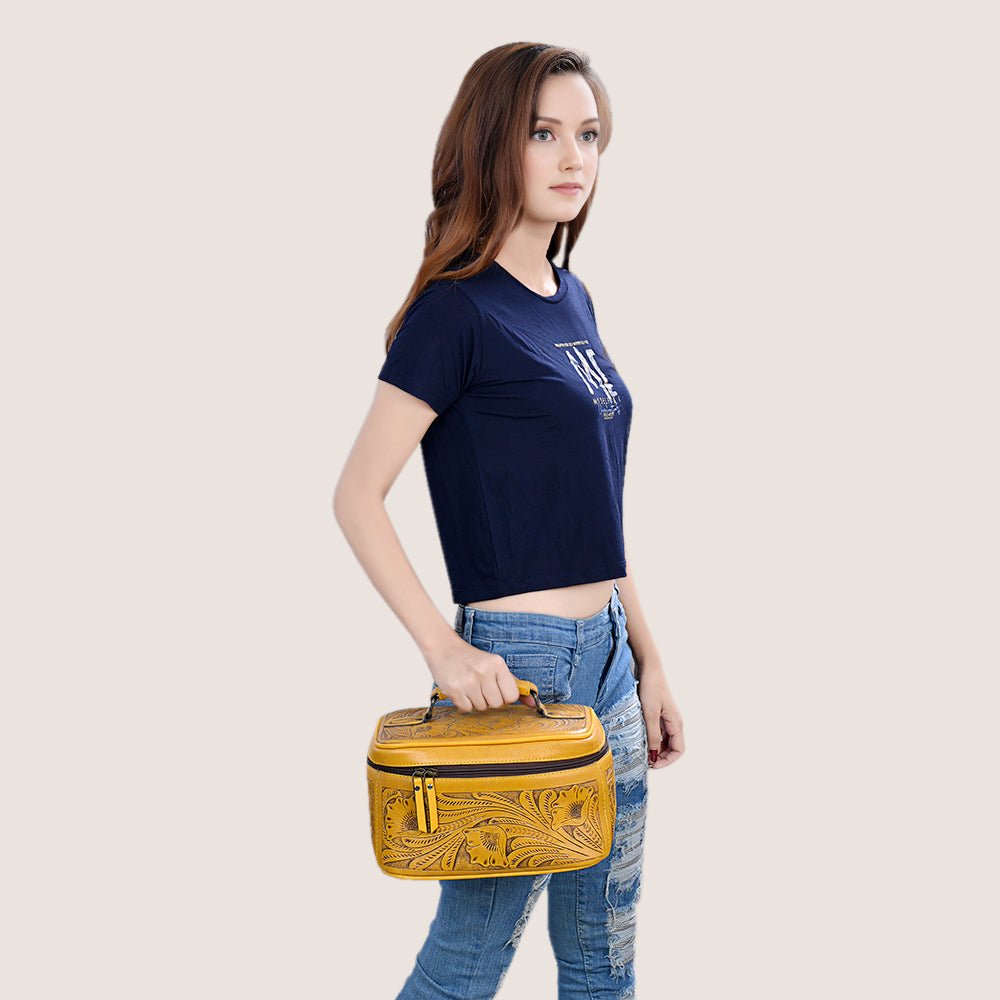 American Darling Jewelry Case Hand Tooled Genuine Leather