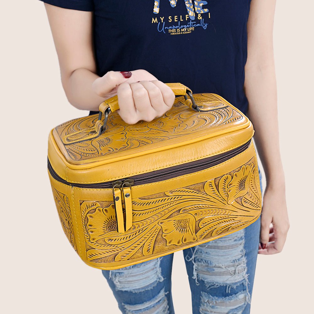 American Darling Jewelry Case Hand Tooled Genuine Leather