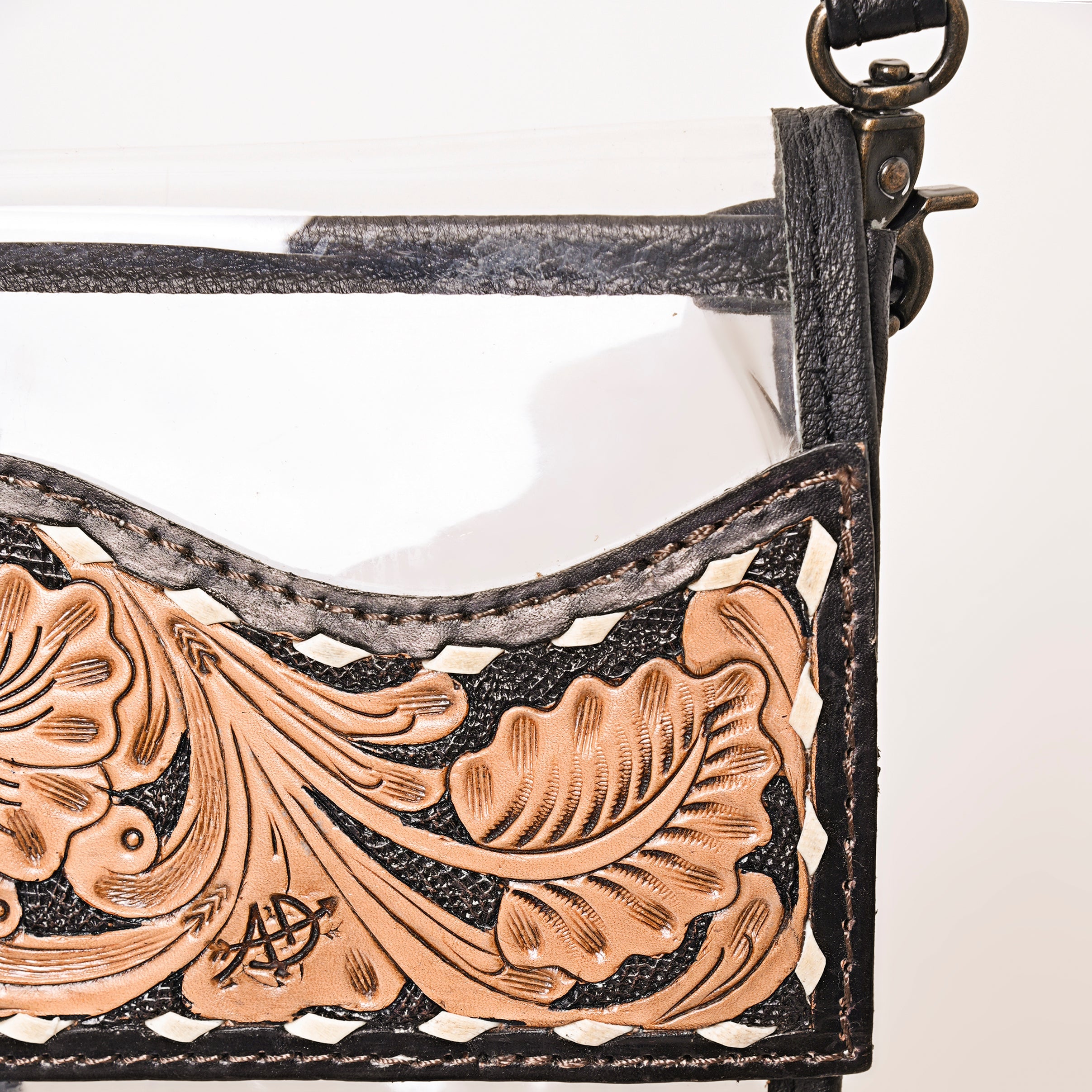 American Darling Clear Western Crossbody with Fringe – Hand-Tooled Genuine Leather Bag