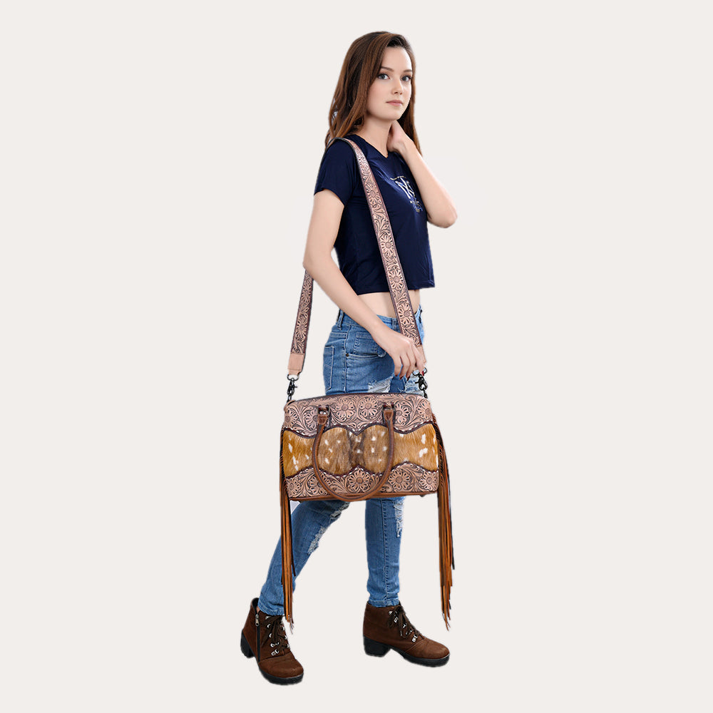 American Darling Hand-Tooled Hair-On Genuine Leather Bag
