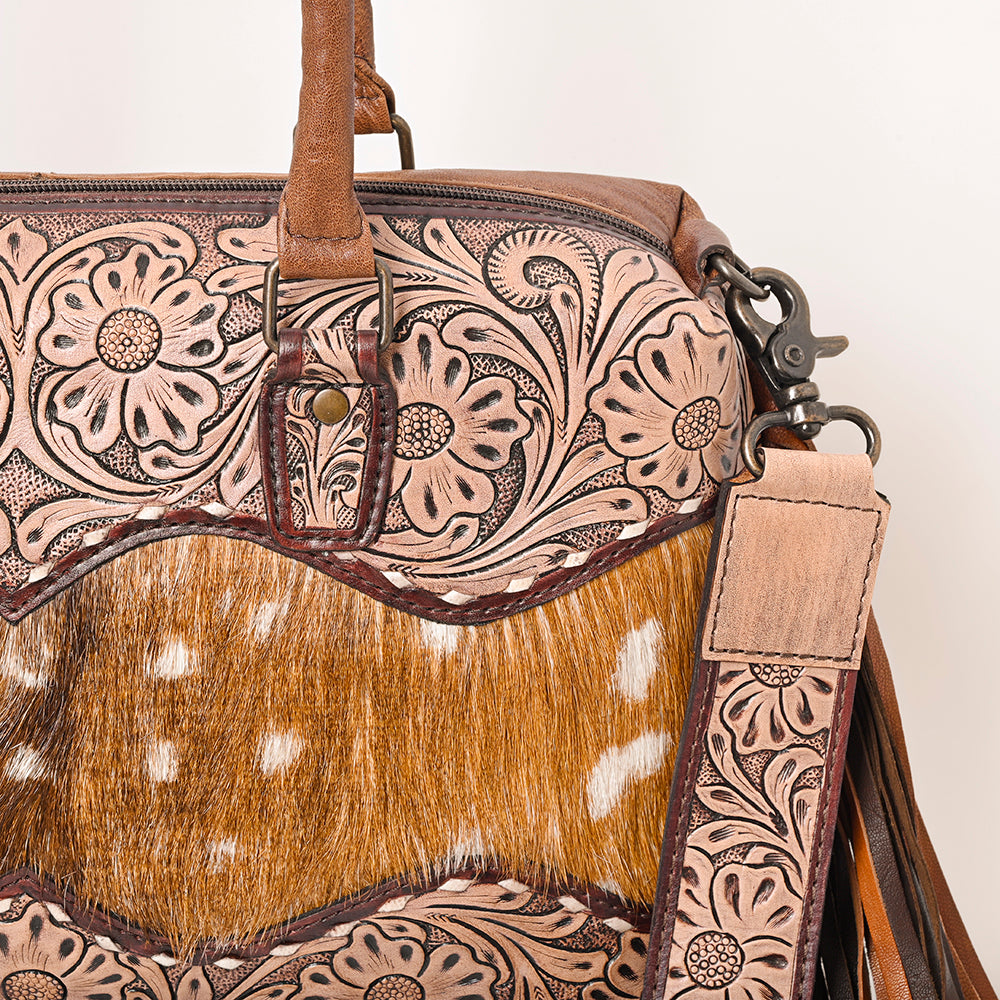 American Darling Hand-Tooled Hair-On Genuine Leather Bag