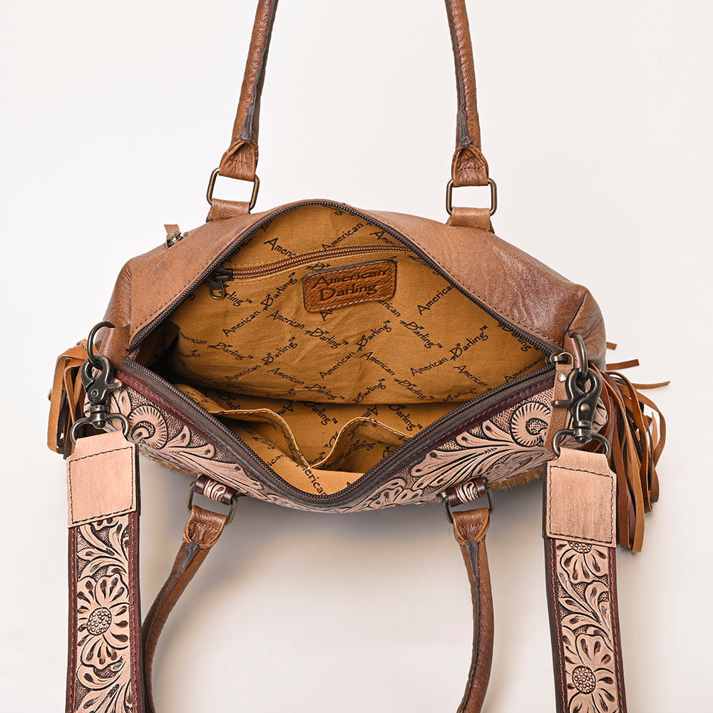 American Darling Hand-Tooled Hair-On Genuine Leather Bag