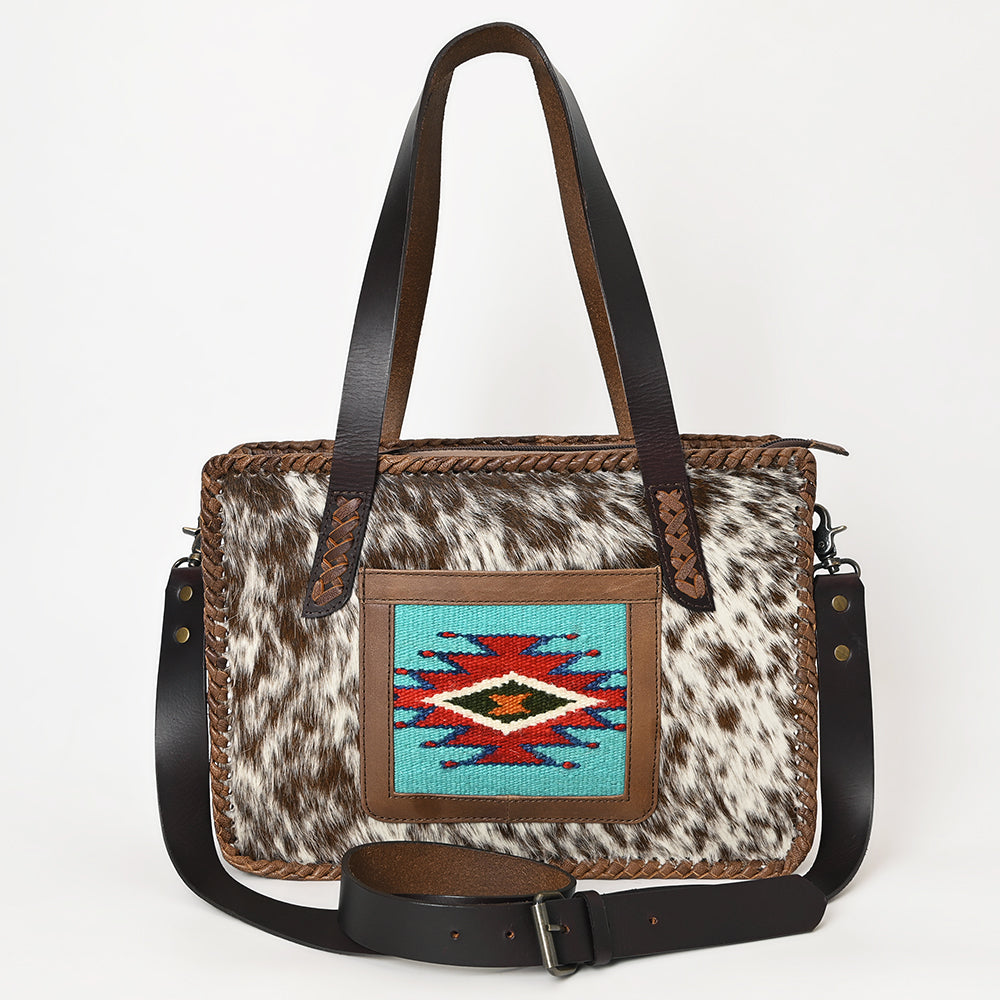 American Darling Western Tote Bag Handcrafted from Hair-On Cowhide & Genuine Leather | Saddle Blanket Inlay & Crossbody Strap