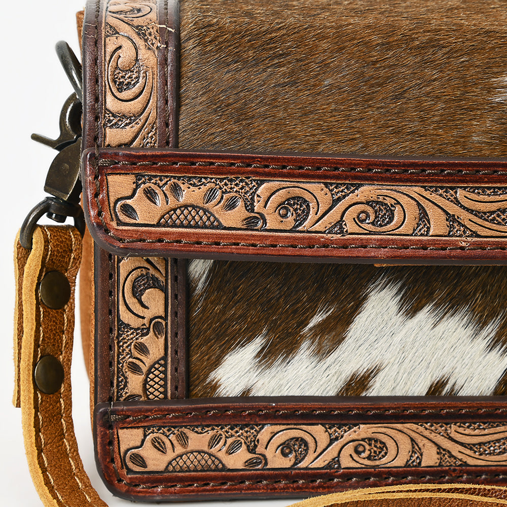 American Darling Crossbody Hand Tooled Hair-onGenuine Leather