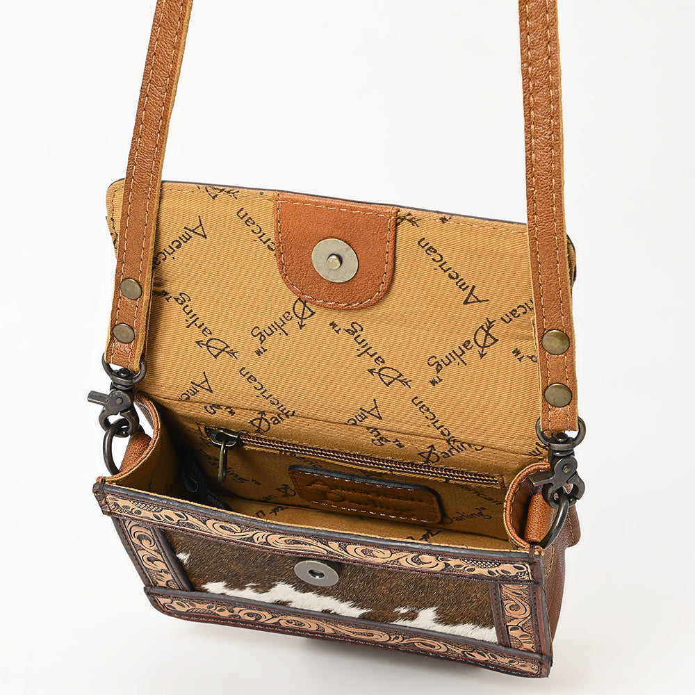 American Darling Crossbody Hand Tooled Hair-onGenuine Leather