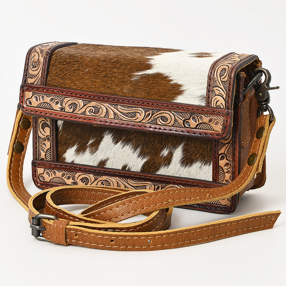 American Darling Crossbody Hand Tooled Hair-onGenuine Leather