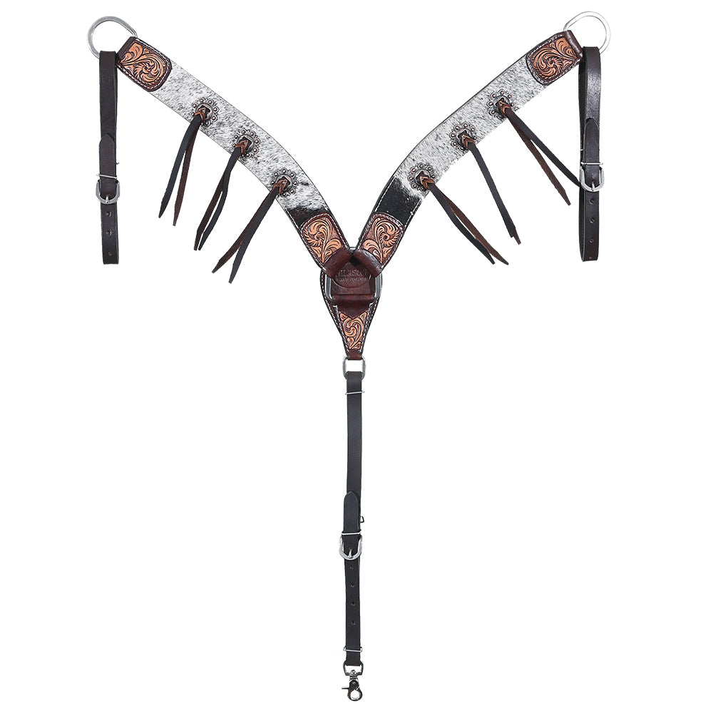 Hilason Horse Hand Carved American Hair On Leather Breast Collar Headstall Brown