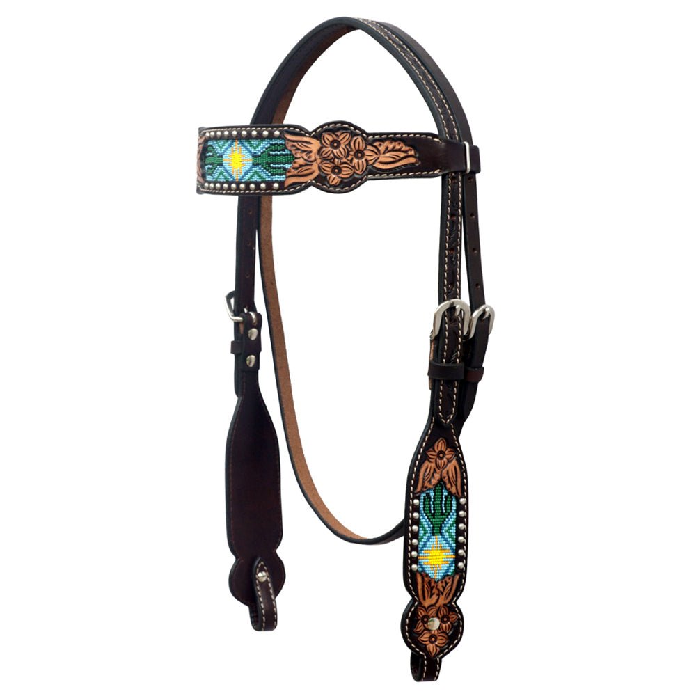 Hand-Carved Leather Western Headstall And Breast Collar Set For Training And Showing