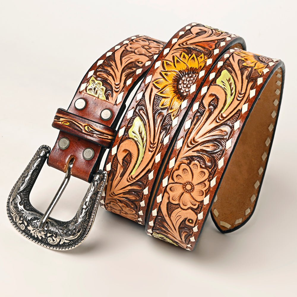 OHLAY Hand-Tooled Genuine American Leather Belt