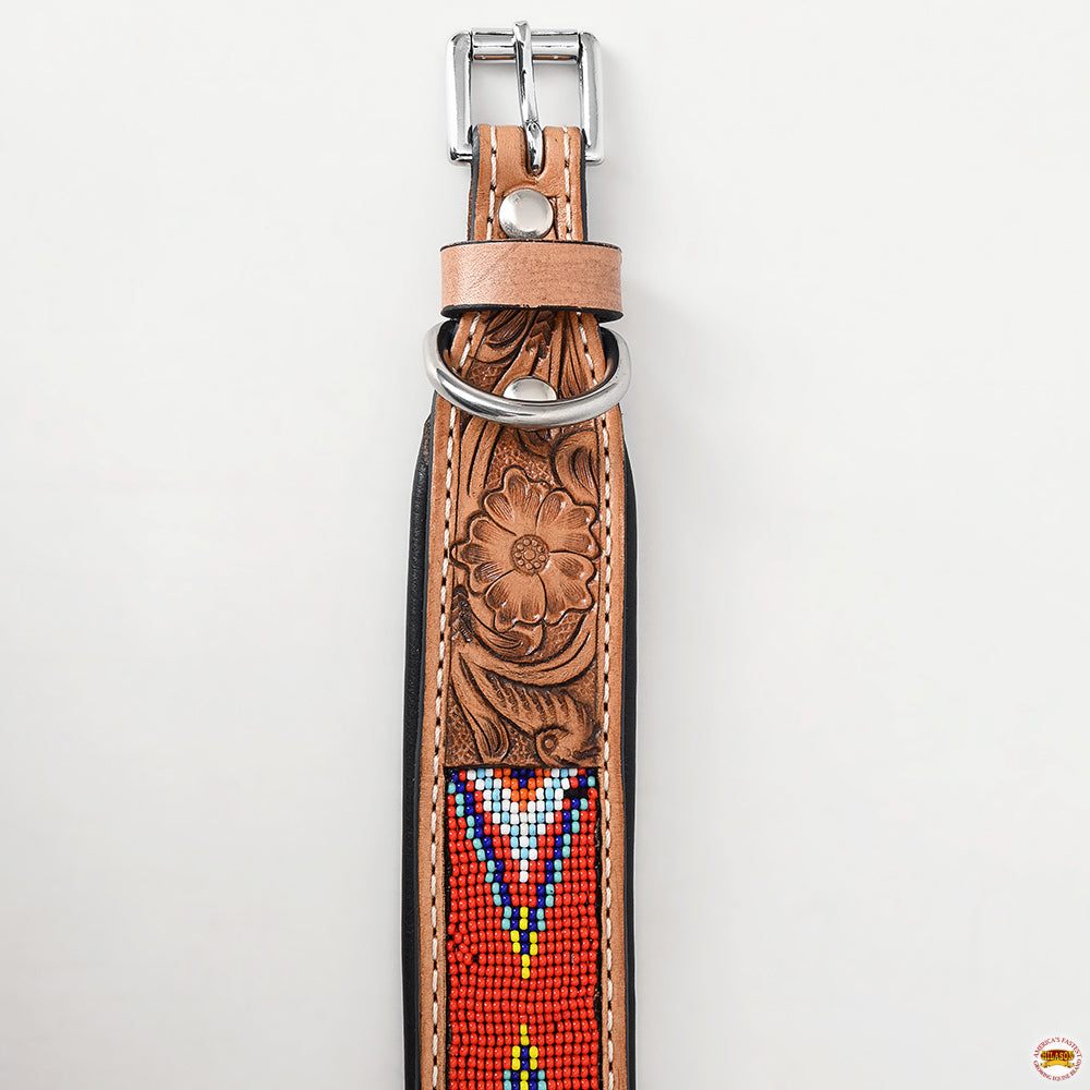 Hilason Western Style Heavy Duty Beaded American Leather Pet Dog Collar