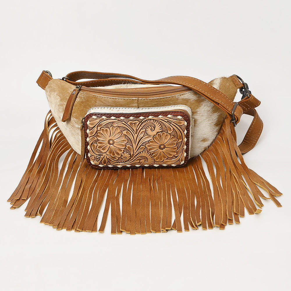 American Darling Hand-Tooled Hair-On Genuine Leather Crossbody Bag