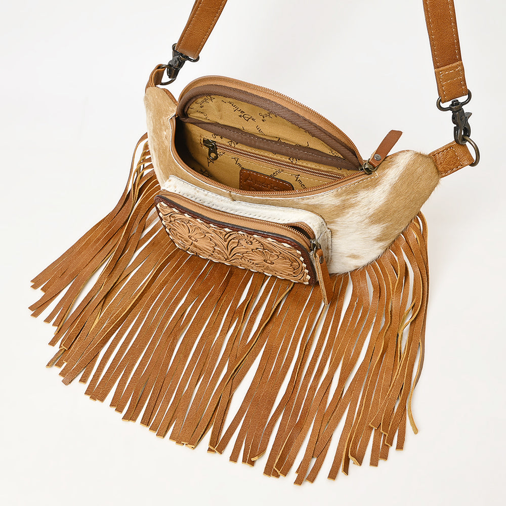 American Darling Hand-Tooled Hair-On Genuine Leather Crossbody Bag