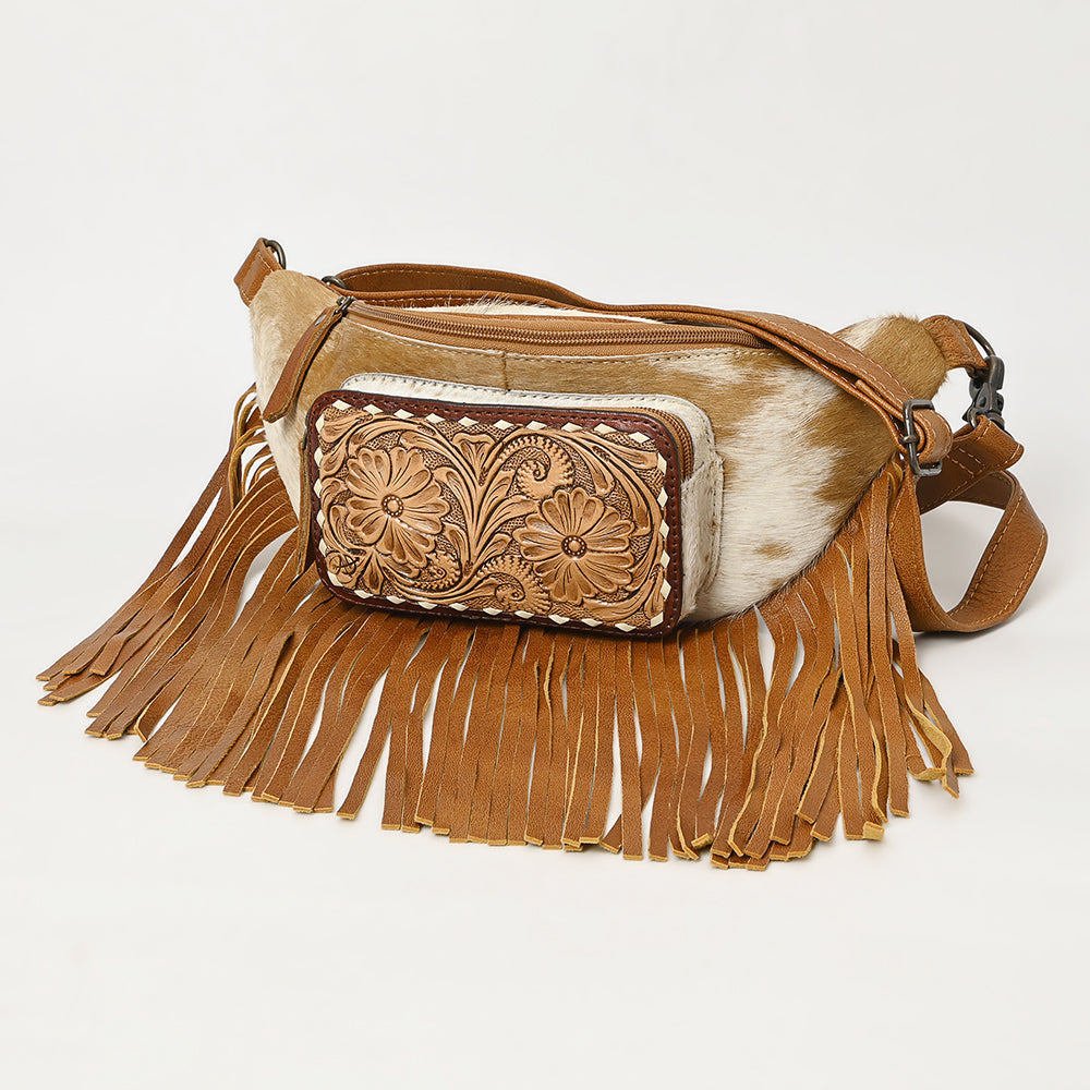 American Darling Hand-Tooled Hair-On Genuine Leather Crossbody Bag