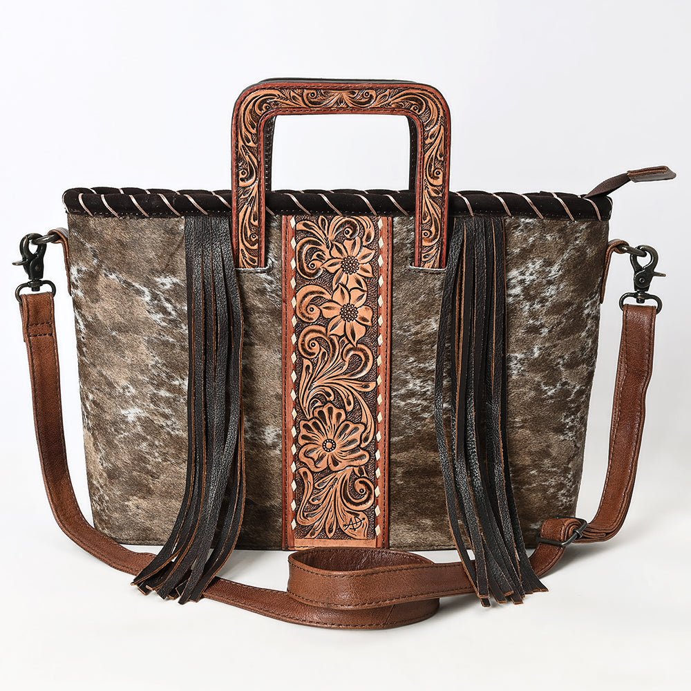 American Darling Hand-Tooled Hair-On Genuine Leather Tote
