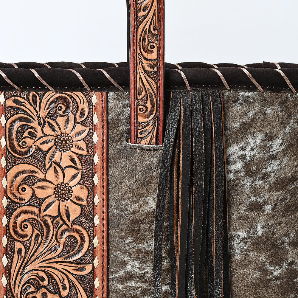American Darling Hand-Tooled Hair-On Genuine Leather Tote