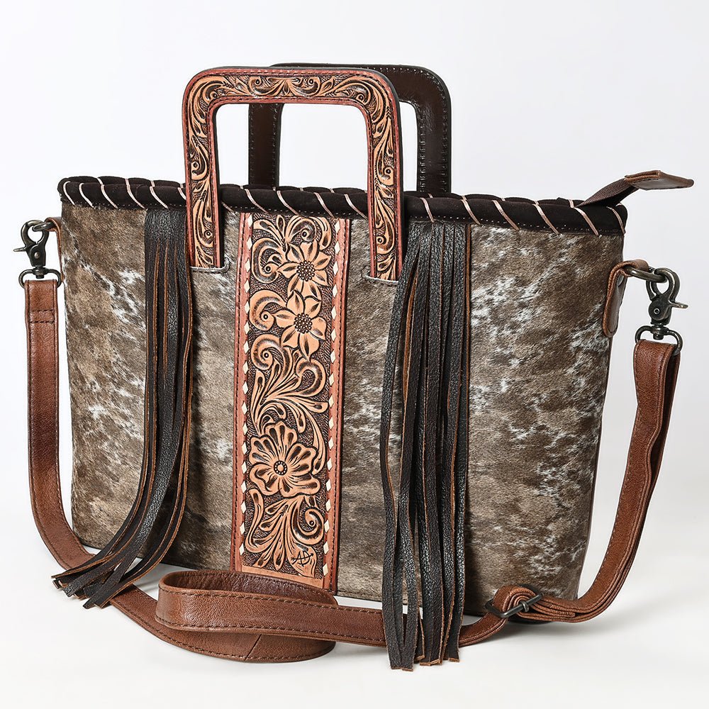 American Darling Hand-Tooled Hair-On Genuine Leather Tote