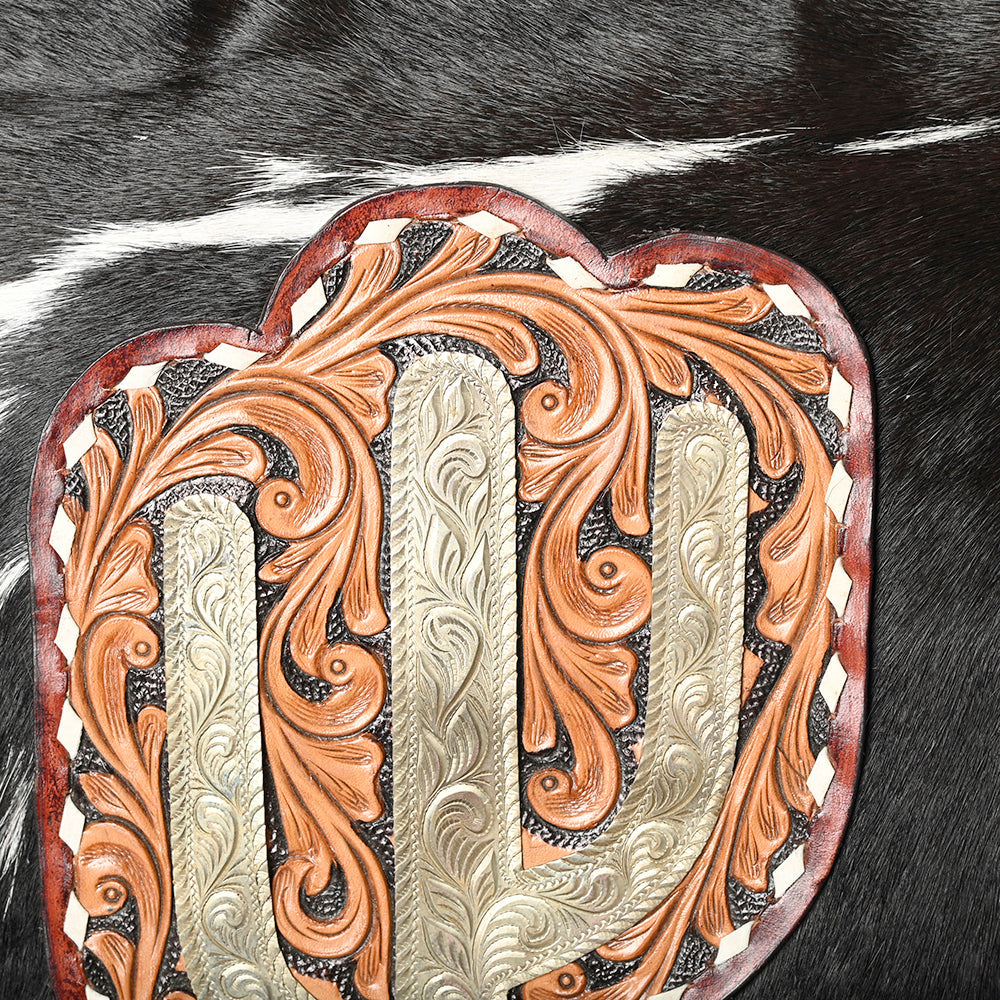 American Darling Hair-On Cowhide Western Leather Large Crossbody Bag with Hand-Tooled Panel, Fringe Accents & Adjustable Strap
