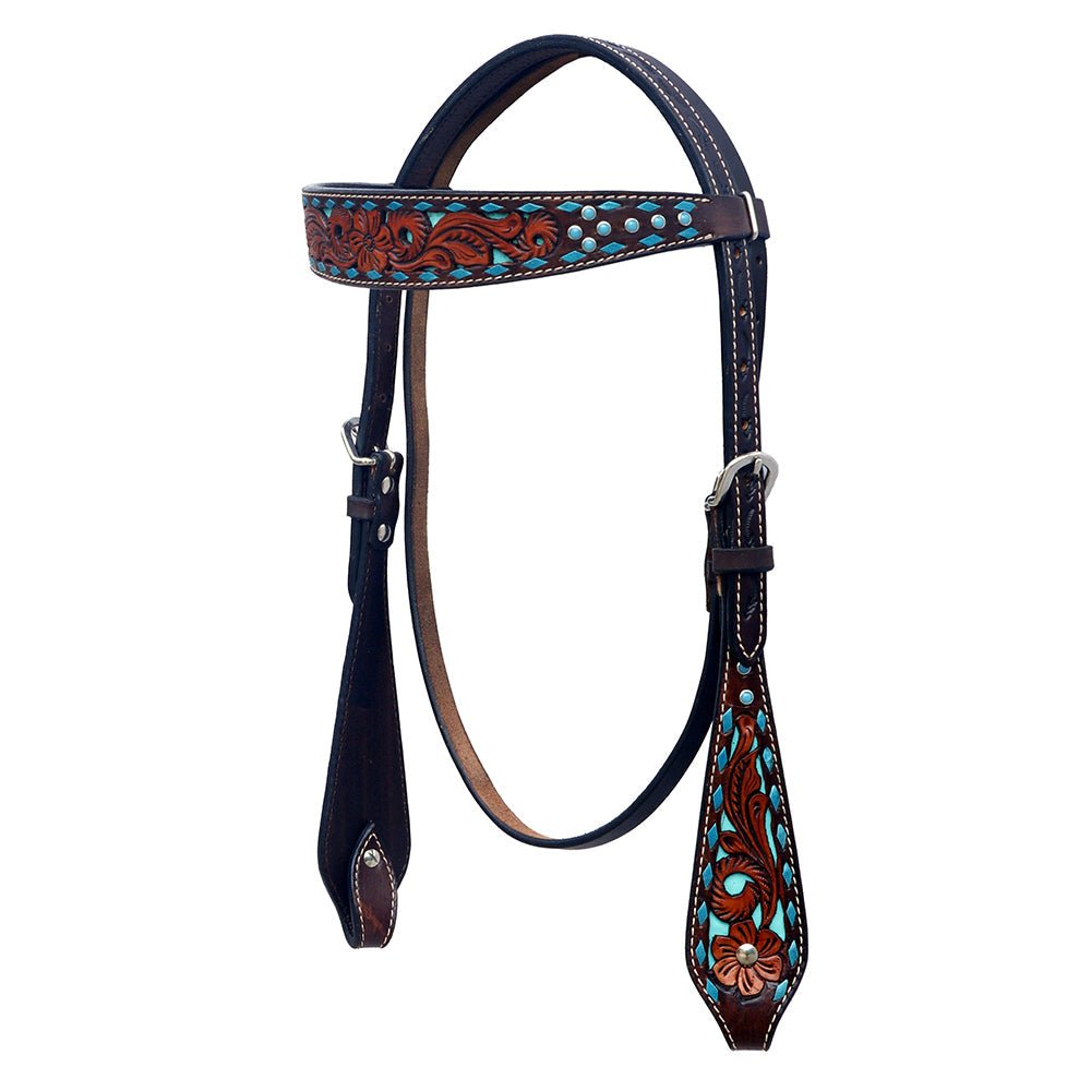 Hand-Carved Leather Western Headstall And Breast Collar Set For Training And Showing