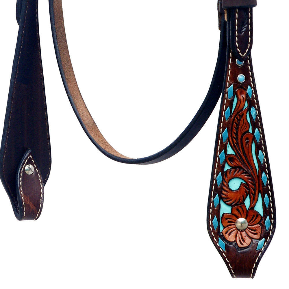 Hilason Horse Floral Hand Carved American Leather Breast Collar Headstall Brown