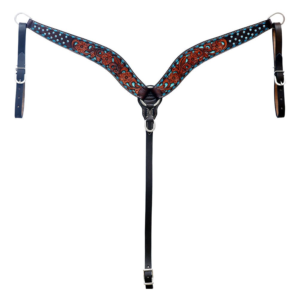 Hand-Carved Leather Western Headstall And Breast Collar Set For Training And Showing