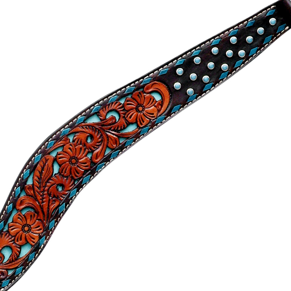 Hilason Horse Floral Hand Carved American Leather Breast Collar Headstall Brown