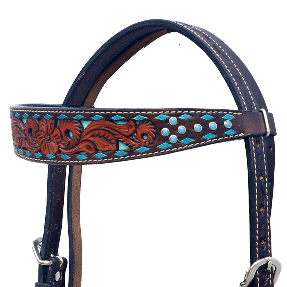 Hilason Horse Floral Hand Carved American Leather Breast Collar Headstall Brown