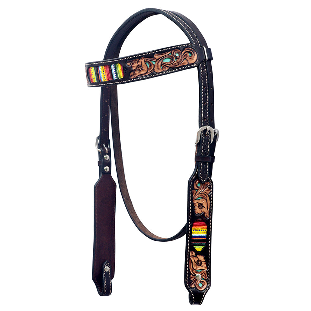 Hilason Horse Floral Hand Carved American Leather Breast Collar Headstall Beaded Brown