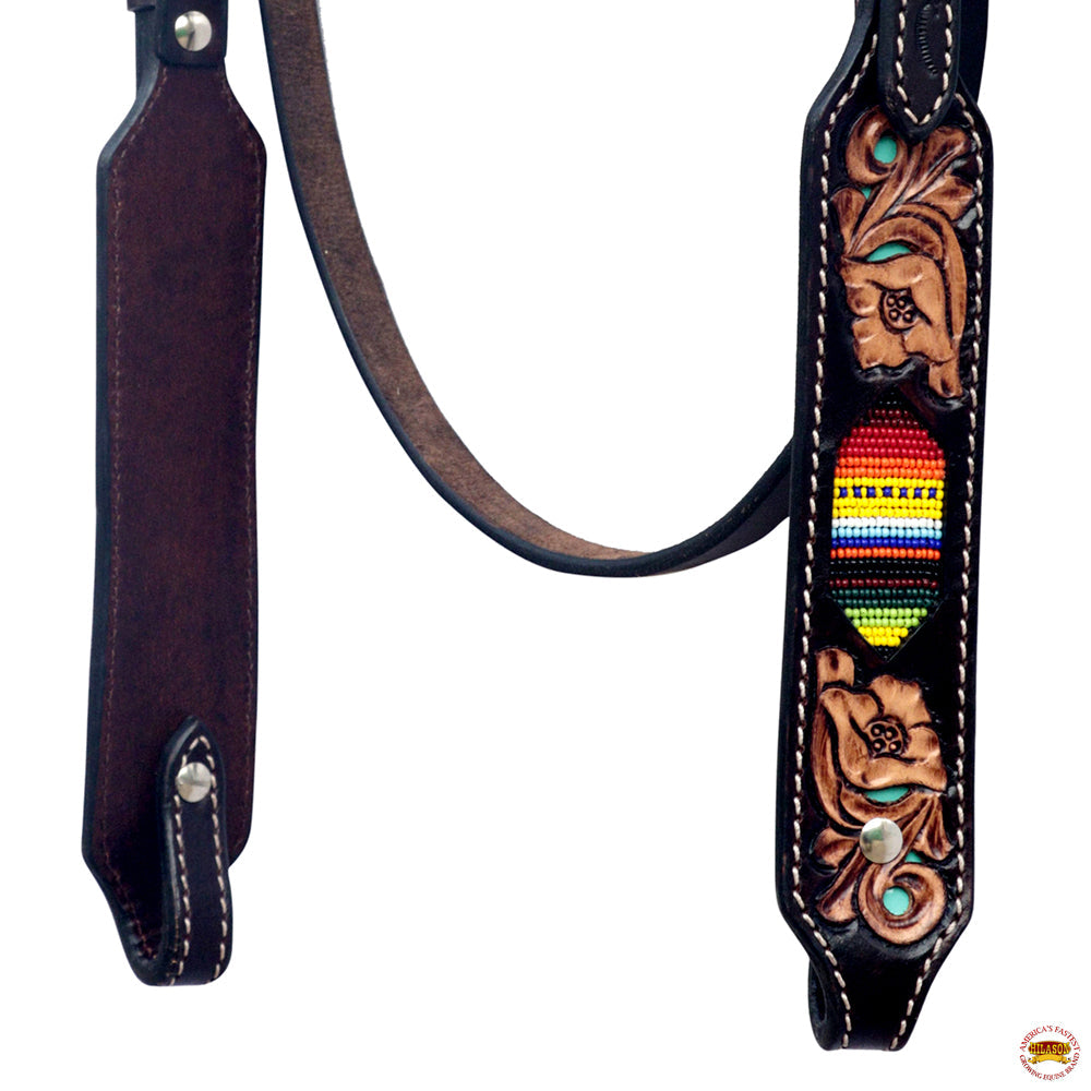 HILASON Western Horse Headstall & Breast Collar American Leather Floral Beaded