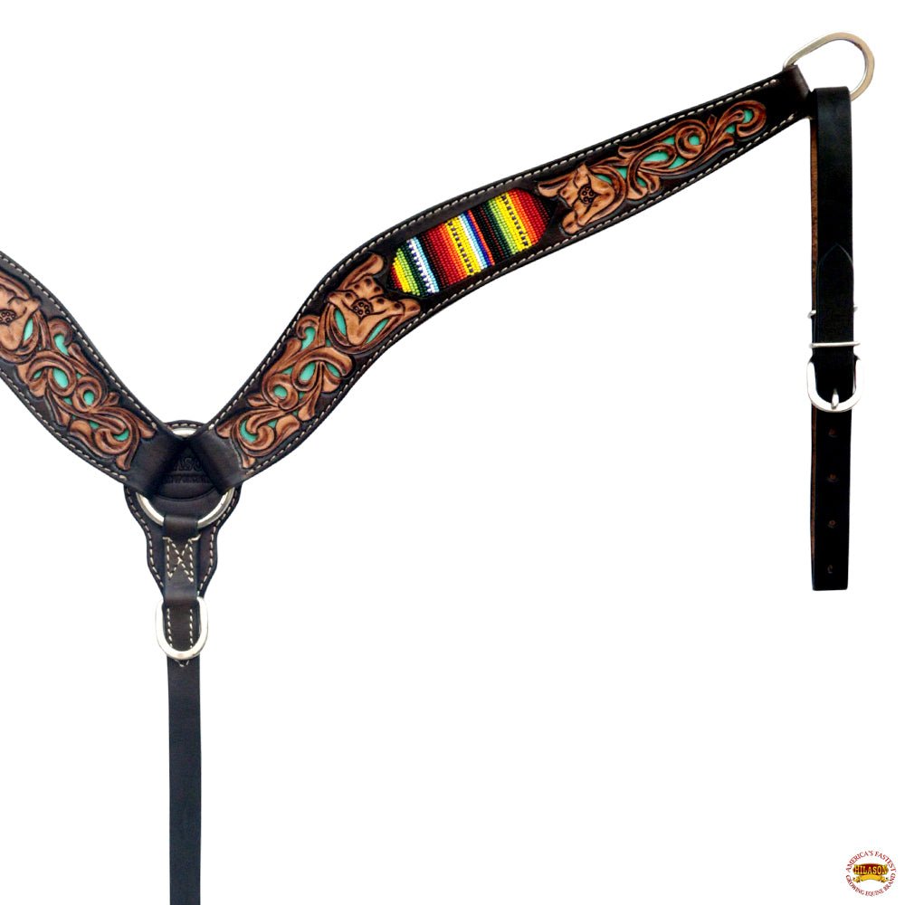 Western Horse Headstall And Floral Beaded Leather Breast Collar
